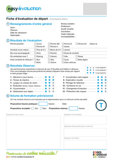 Fiche d'évaluation de départ  Auto-école Moto-école Ouest-Trajectoires